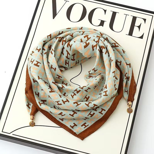 New Arrival Golden Ball Magnetic Buckle Scarf – Premium Cotton Linen Square Neck Scarf for Autumn and Winter, 65*65 cm, Effortless-to-wear Neck Wrap