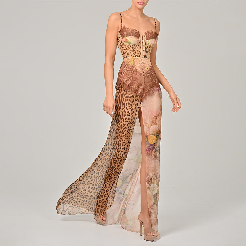 Summer Sexy Women's Camisole Long Dress, European and American Hot Style Slit Tube Top Chiffon Dress